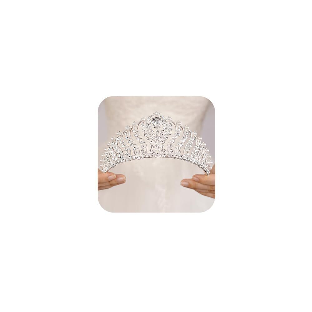 5335 Silver Pearl Crystal Crown Queen Rhinestone Tiara Crystal Headband